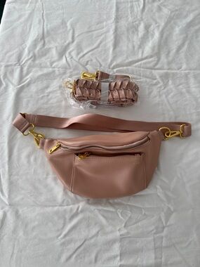 Women's Pink Leather Belt Bag with Gold Hardware w/Fishtail Strap